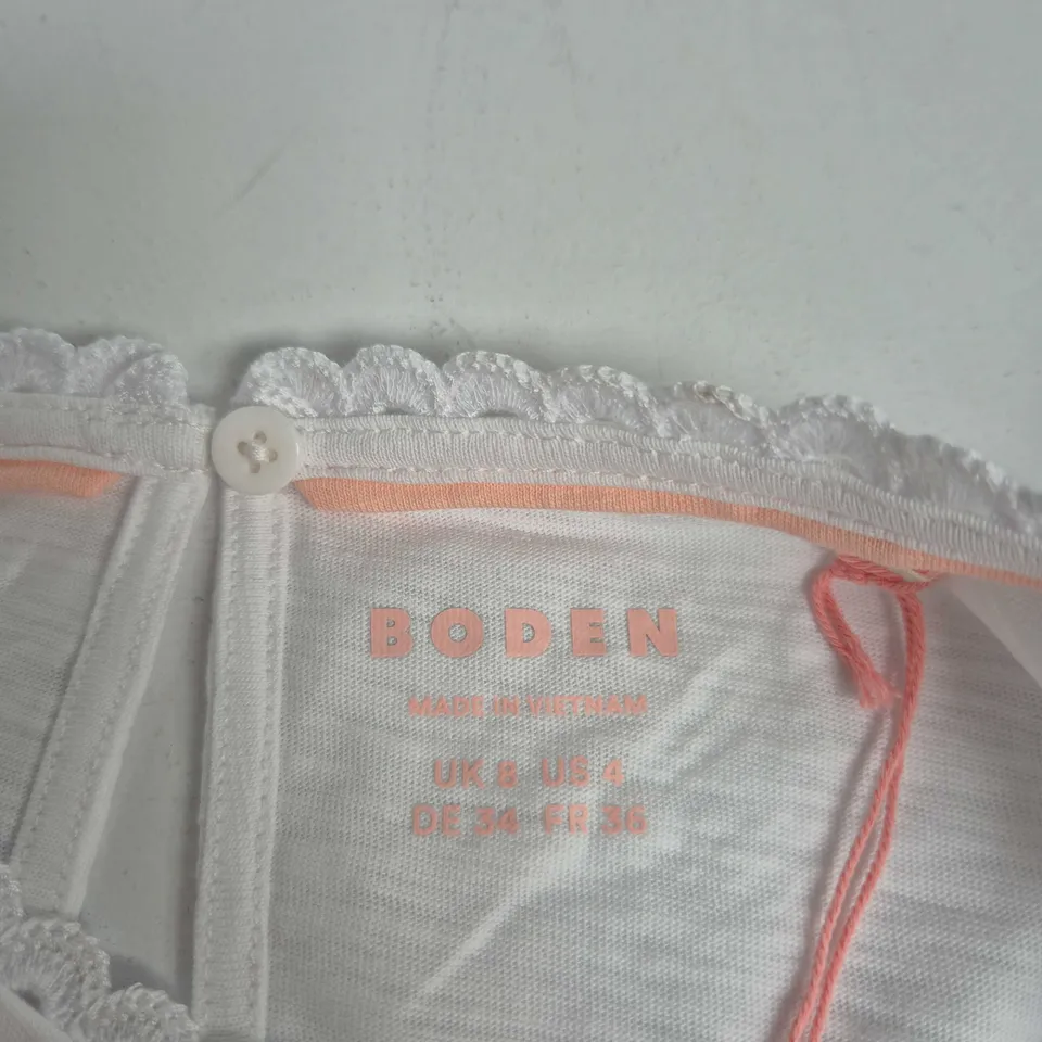 BODEN WOMEN'S WHITE SHORT-SLEEVE TOP, UK 8 (US 4, DE 34, FR 36) MADE IN VIETNAM