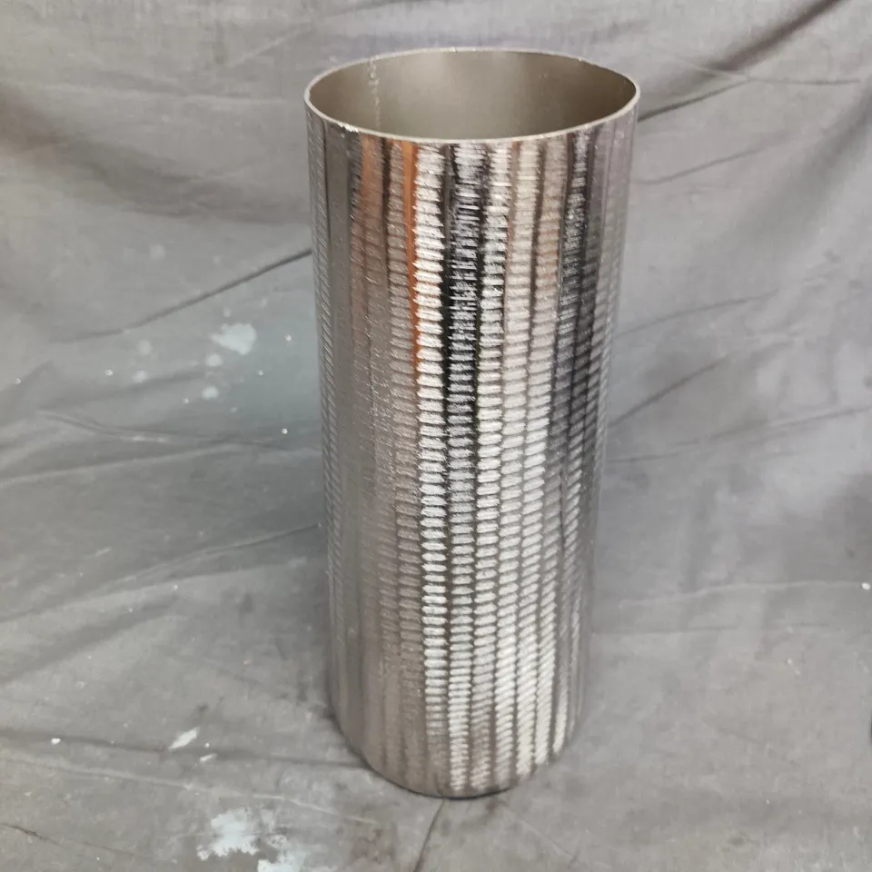 4 GISELA GRAHAM DECORATIVE TEXTURED METAL CYLINDER LONG VASES
