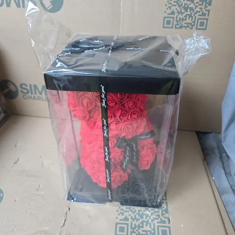 ARTIFICIAL ROSE TEDDY BEAR IN PRESENTATION BOX 