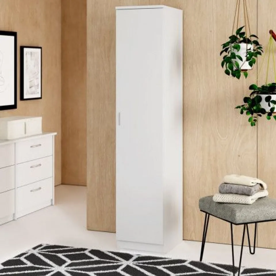 BOXED DESIGNER SINGLE DOOR MANUFACTURED WOOD WARDROBE WHITE (1 BOX)