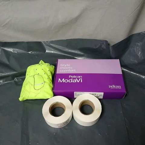 APPROXIMATELY 15 ASSORTED HOUSEHOLD ITEMS TO INCLUDE LOTUS LABELS, PELICAN STOMA SET, DECATHLON WATERPROOF COVER ETC