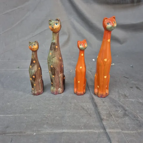 SET OF 4 HAND-PAINTED WOODEN CAT FIGURINES (FOLK-ART)