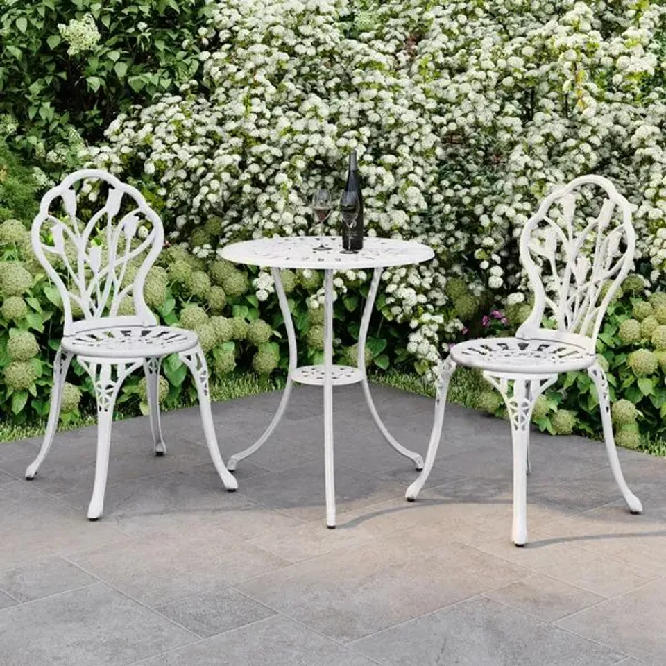 BOXED CAST ALUMINIUM WHITE TULIP BISTRO SET (1 BOX)
