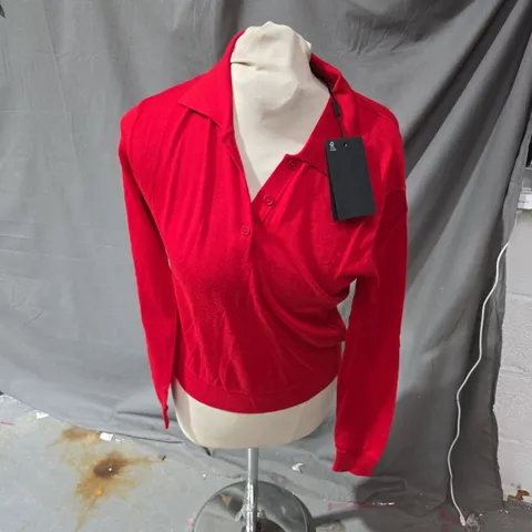MASSIMO DUTTI WOMEN'S RED KNIT WRAP TOP – UK 8 (XS)