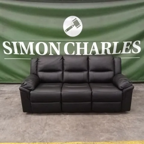 ALBION LUXURY FAUX LEATHER 3 SEATER HIGH BACK MANUAL RECLINER SOFA - BLACK