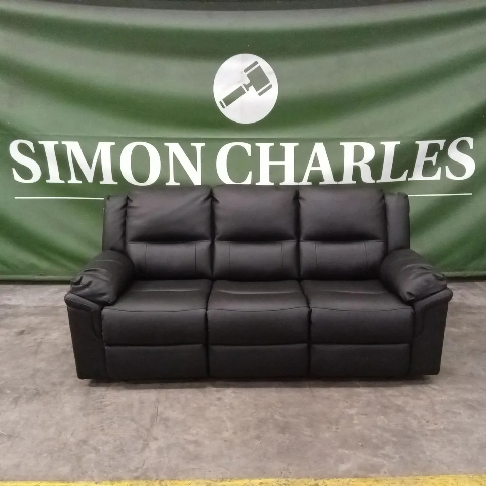 ALBION LUXURY FAUX LEATHER 3 SEATER HIGH BACK MANUAL RECLINER SOFA - BLACK RRP £749