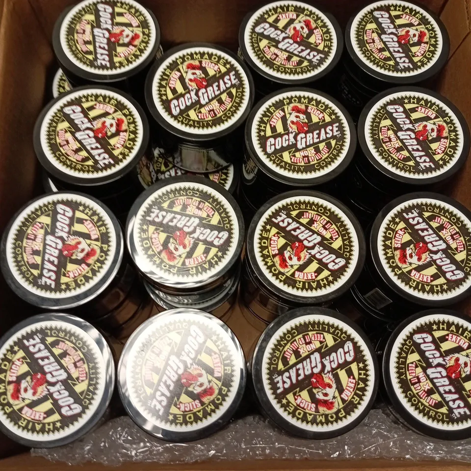 APPROXIMATELY 40 COCK GREASE EXTRA SLICK HAIR POMADES 