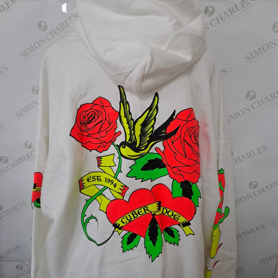 CYBERDOG OVERSIZE TATTOO ROSE HOODIE SIZE XL