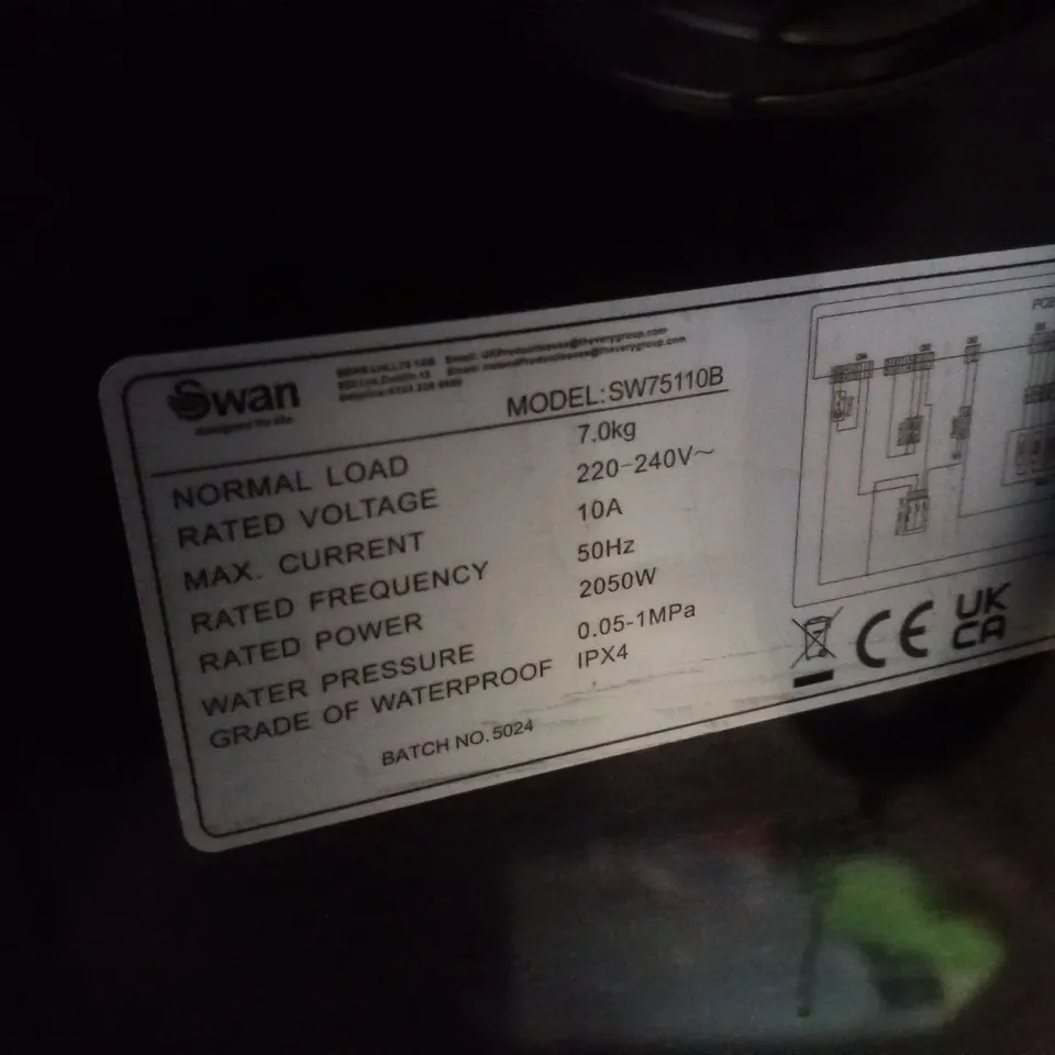 SWAN SW75110B 7KG 1200 SPIN FREESTANDING WASHING MACHINE - BLACK