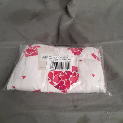 BAGGED CYBERJAMMIES ARIA JERSEY WIDE LEG PYJAMA BOTTOMS IN WHITE HEART SIZE 14