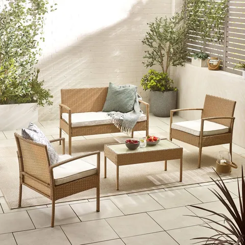 BOXED PORTO BEIGE RATTAN 4 SEAT SOFA SET