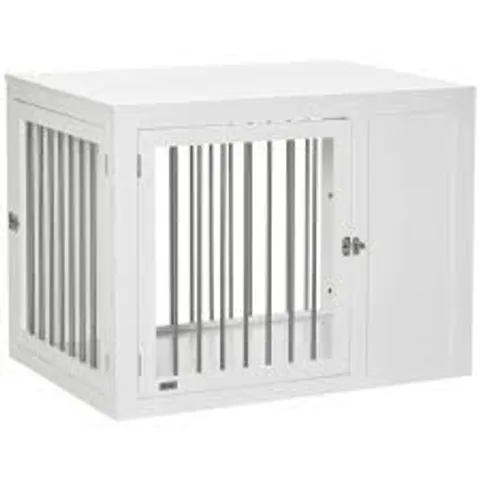 BOXED PAWHUT FURNITURE STYLE DOG CRATE WITH TWO DOORS, END TABLE PET CAGE KENNEL WITH LOCKS, FOR MEDIUM AND LARGE DOGS - WHITE