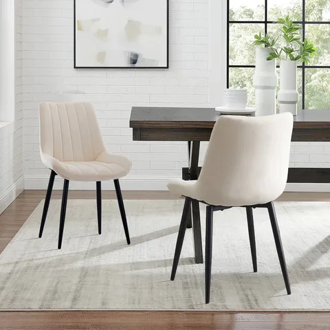 BOXED PAIR OF CREAM FABRIC UPHOLSTERED DINING/SIDE CHAIRS