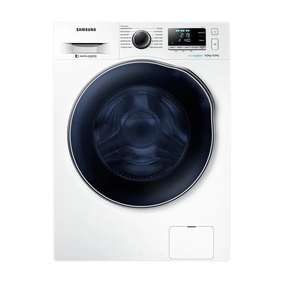 REFURBISHED SAMSUNG ECO BUBBLE WD90J6A10AW FREESTANDING 9\6KG 1400 SPIN WASHING DRYER