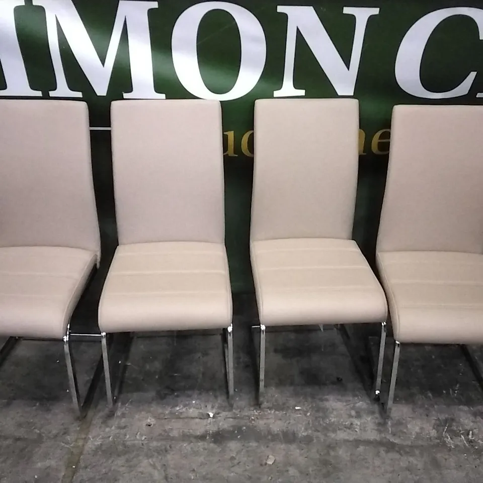SET OF 4 MINK LEATHER DINING CHAIRS WITH CHROME LEGS