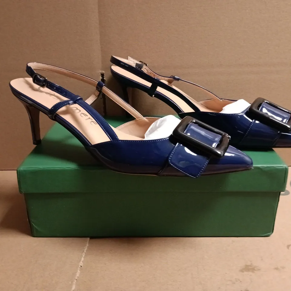 BOXED PAIR OF CASTAMERE POINTED TOE MID-STILETTO HEELS IN DEEP OCEAN BLUE SIZE EU 42.5