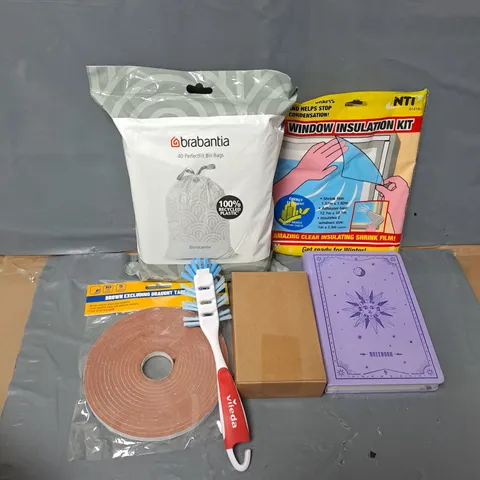 APPROXIMATELY 10 ASSORTED HOUSEHOLD ITEMS TO INCLUDE BRABANTIA BIN BAGS, WINDOW INSULATION KIT, EXLUDING DRAUGHT TAPE, ETC