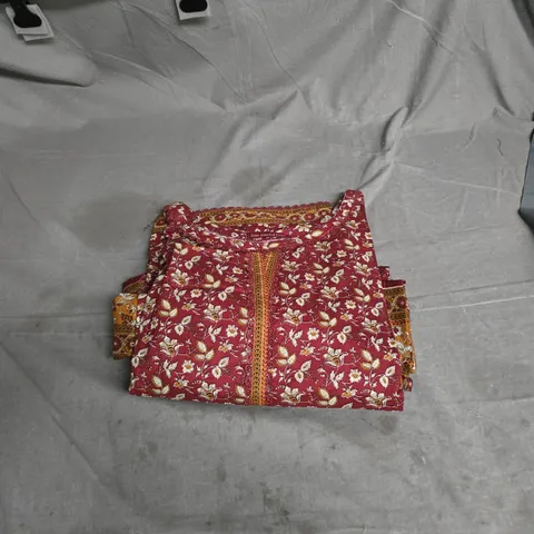 WOMEN'S FLORAL PRINT TUNIC/KURTI – RED WITH YELLOW BORDER