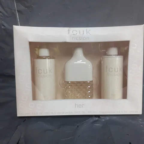 BOX OF APPROX 8 FCUK HER GIFT BOX TO INCLUDE - BODY LOTION EAU DE PARFUM , FRAGRANCE MIST