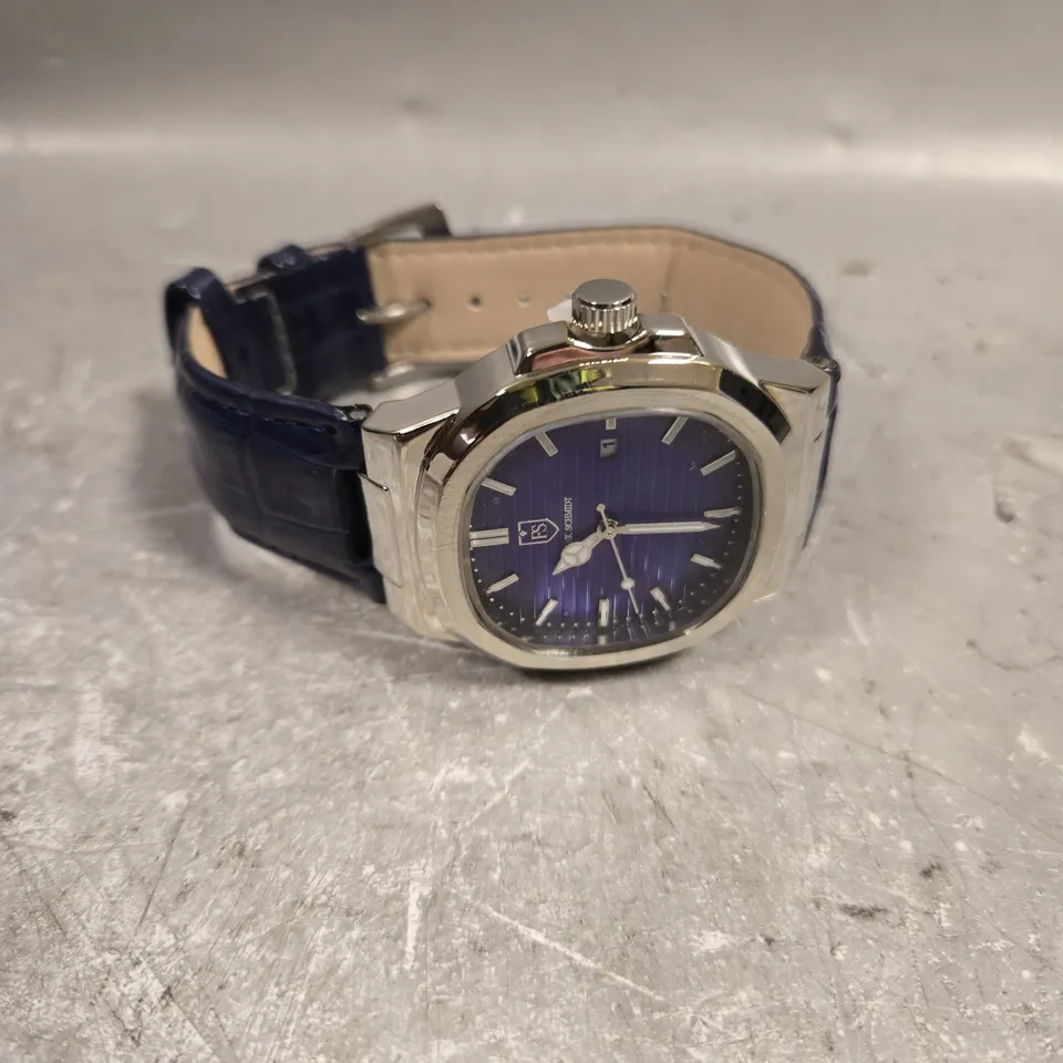 MENS FRANK SCHMIDT WATCH – TEXTURED DIAL WITH DATE – LEATHER STRAP