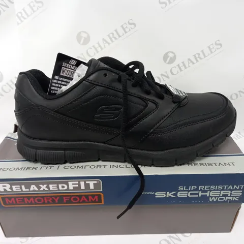BOXED PAIR OF SKECHERS NAMPA SLIP RESISTANT BLACK WORK TRAINERS SIZE 8