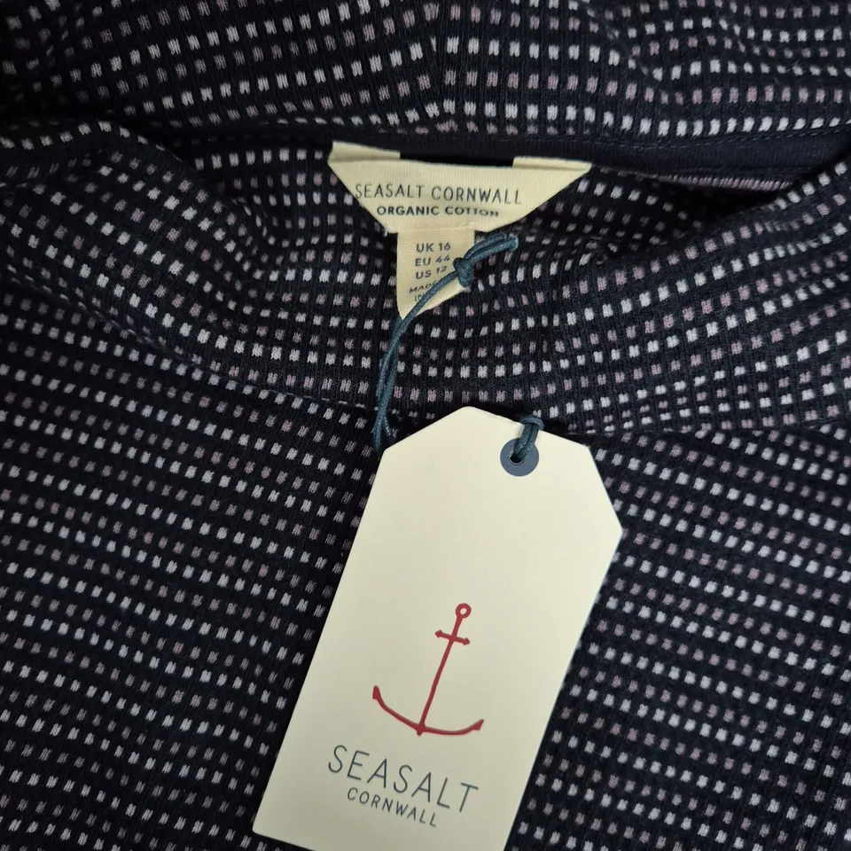 SEASALT CORNWALL ORGANIC COTTON MAWGAN PORTH TUNIC – NAVY WITH WHITE DOT GRID PATTERN, UK 16
