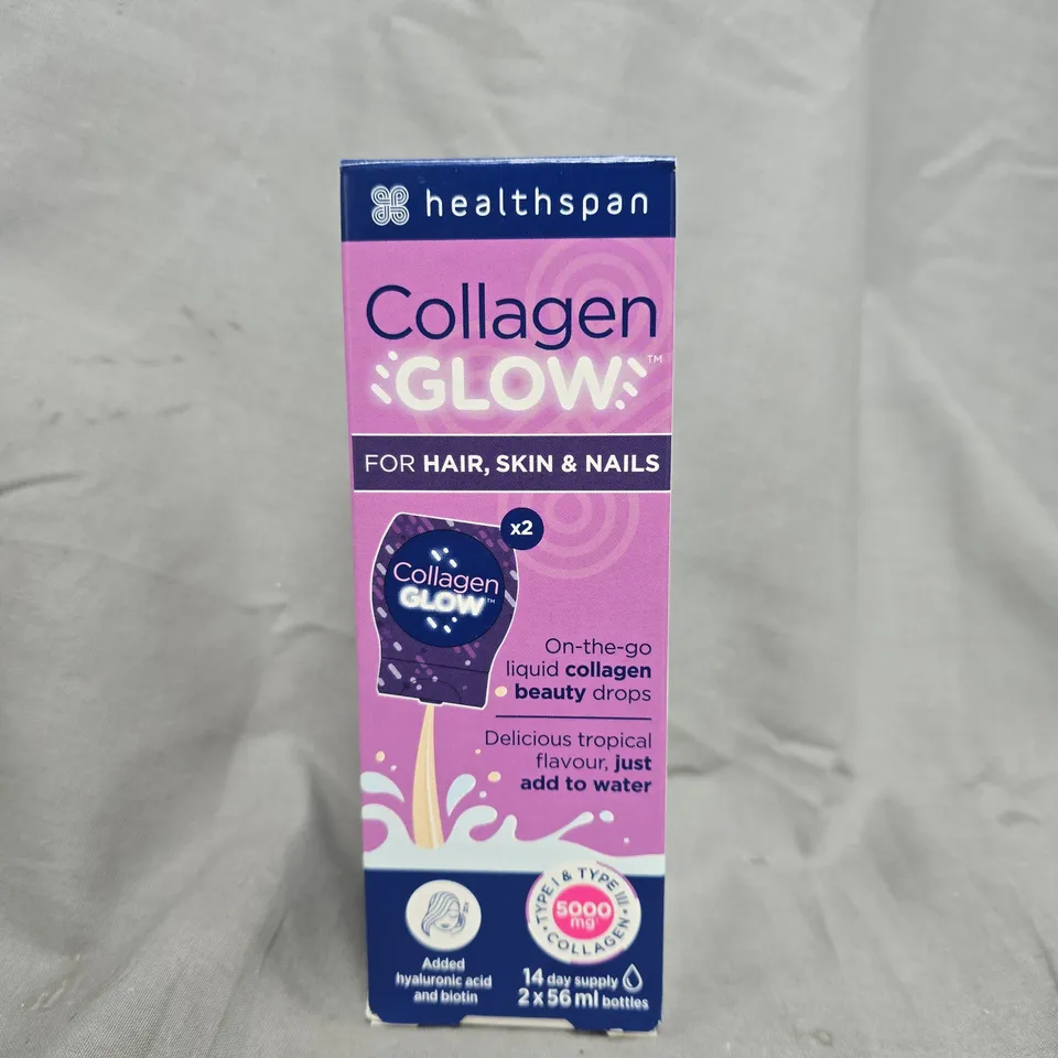 Healthspan Collagen Glow – On-the-go liquid collagen for hair, skin & nails (2 x 56ml bottles)