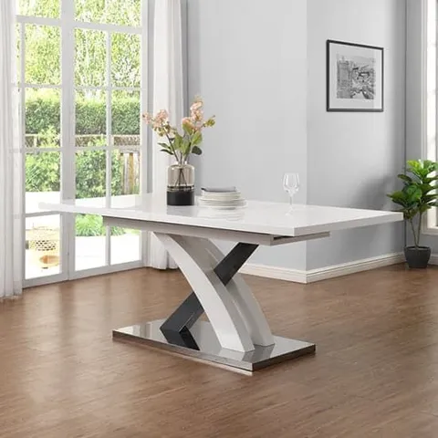 BOXED AXARA SMALL WHITE & GREY EXTENDING DINING TABLE IN HIGH GLOSS (2 BOXES)