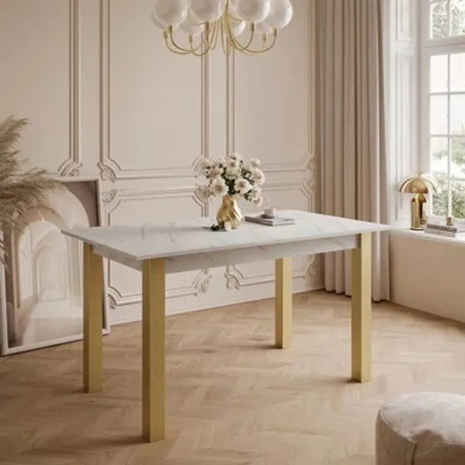 BOXED EXTENDABLE METAL BASE DINING TABLE - WHITE TOP (3 BOXES)