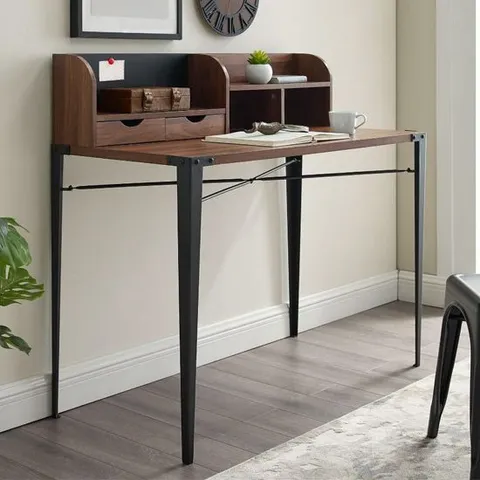 BRAND NEW BOXED WALKER EDISON GILFORD WOODEN LAPTOP DESK WITH HUTCH INDUSTRIAL IN DARK WALNUT (1 BOX)