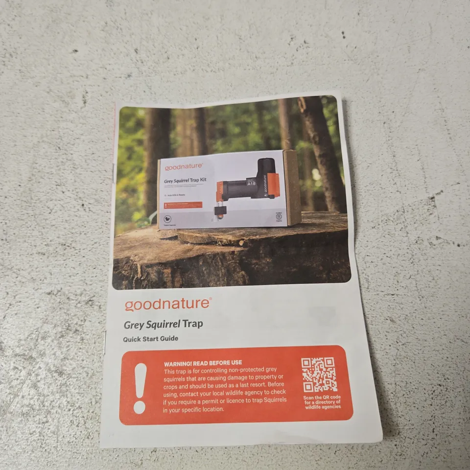 GOODNATURE GREY SQUIRREL TRAP KIT – BOXED WITH QUICK START GUIDE