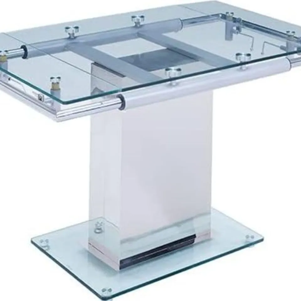 BOXED ENKE DINING TABLE - CLEAR/STAINLESS (3 BOXES)