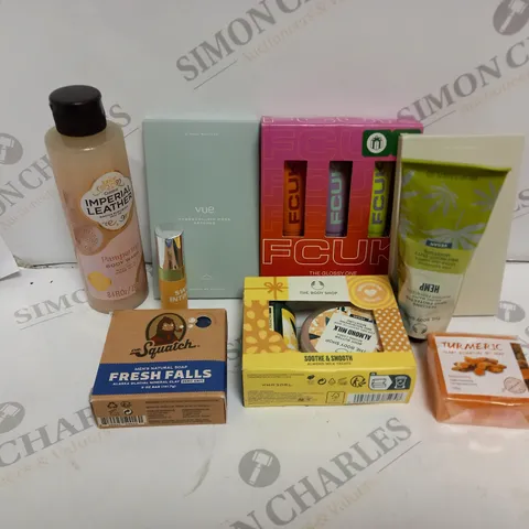 APPROXIMATELY 10 ASSORTED HEALTH AND BEAUTY PRODUCTS TO INCLUDE VUE HYDROCOLLOID NOSE PATCHES, FCUK THE GLOSSY ONE LIP BALM TRIO, THE BODY SHOP SOOTH & SMOOTH ALMOND MILK TREATS 