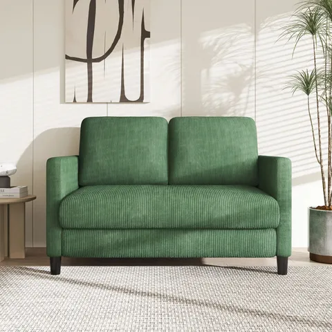 BOXED SMALL 2 SEATER 48" SOFA, CORDUROY SOFA COUCH WITH SPRING CUSHION - GREEN (1 BOX)