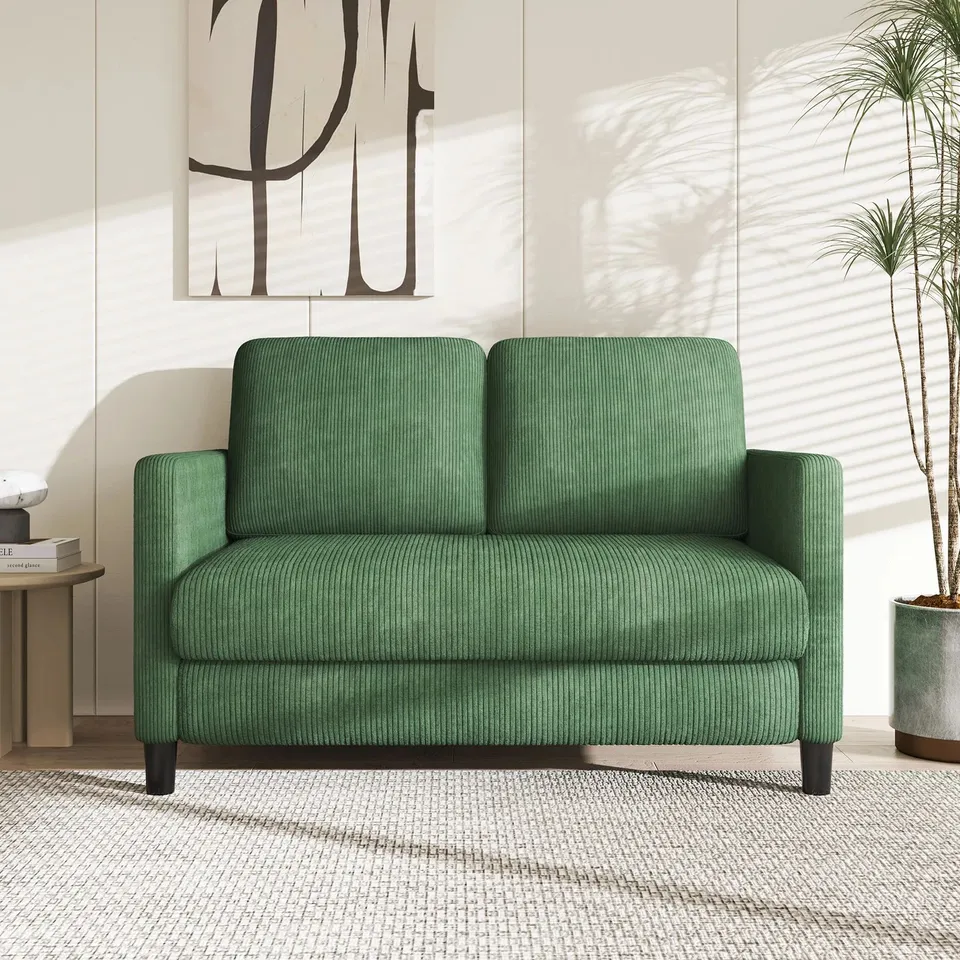 BOXED SMALL 2 SEATER 48" SOFA, CORDUROY SOFA COUCH WITH SPRING CUSHION - GREEN (1 BOX)