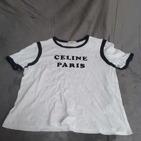 CELINE PARIS CONTRAST TRIM TEE IN WHITE SIZE L