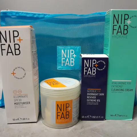 NIP + FAB GIFT SET TO INCLUDE MOISTURISER, OVERNIGHT SKIN REVIVER, CLEANSING PADS, CLEANSING CREAM