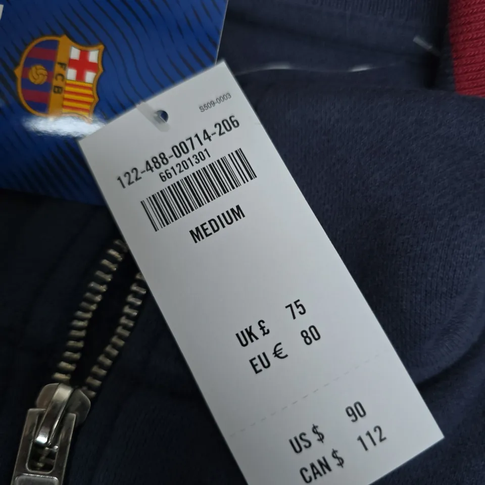 ABERCROMBIE & FITCH FC BARCELONA NAVY ZIP HOODIE WITH CREST – MEDIUM