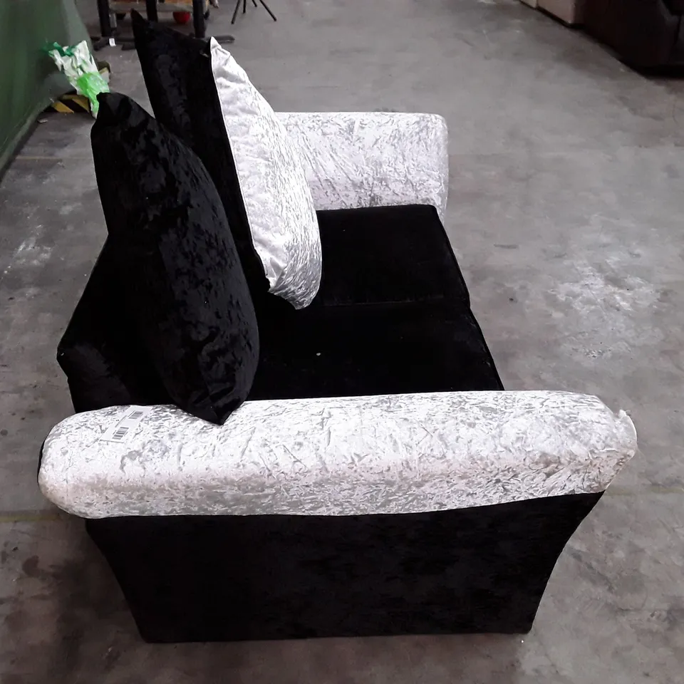 DESIGNER 2 SEATER SOFA - SILVER/BLACK VELVET FABRIC