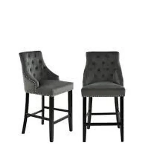 WARWICH BAR STOOL PAIR - VELVET CHARCOAL/BLACK