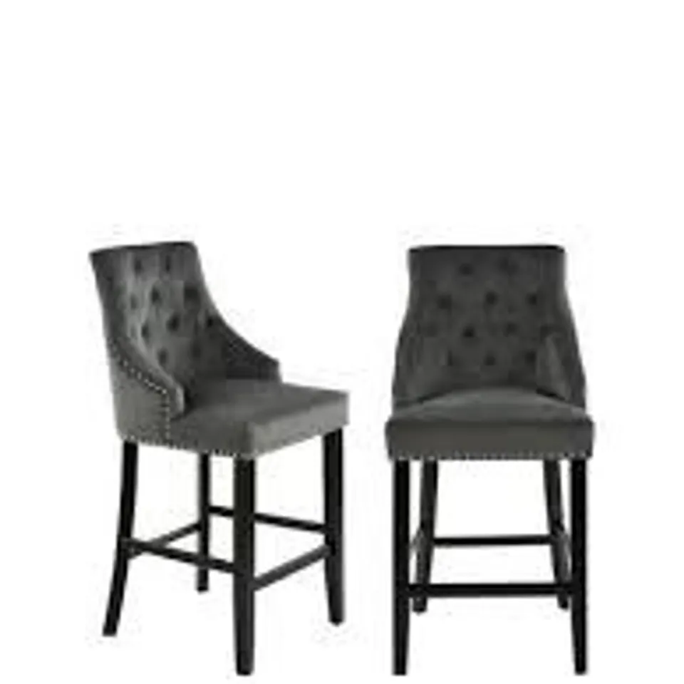 WARWICH BAR STOOL PAIR - VELVET CHARCOAL/BLACK 