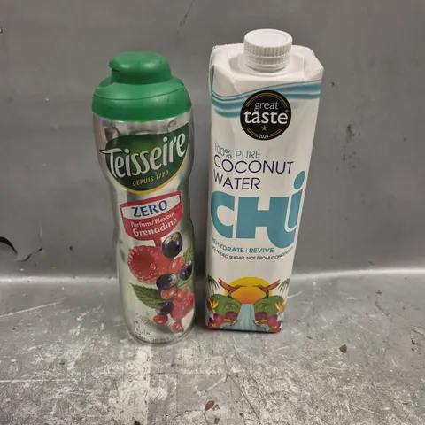 APPROXIAMTELY 8 ASSORTED DRINKING PRODUCTS TO INCLUDE COCONUT WATER & TEISSEIRE 