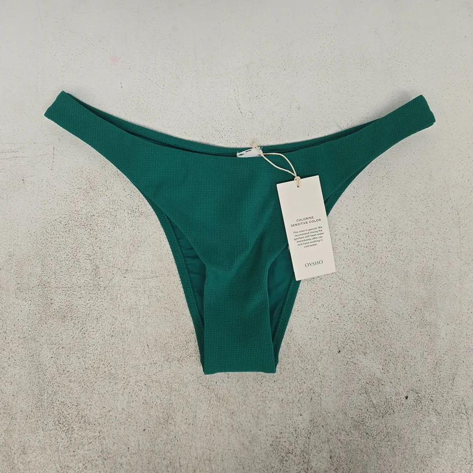 OYSHO PIQUÉ MEDIUM-COVERAGE U-CUT BIKINI BRIEFS IN EMERALD SIZE MEDIUM