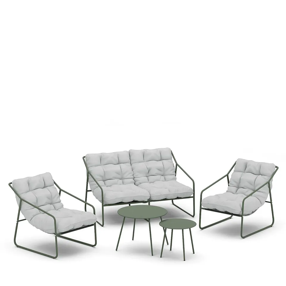 PALLET OF 3 ASSORTED FURNITURE SETS TO INCLUDE ABODE ROPE INDOOR OUTDOOR ROCKER CHAIR, ABODE 7 PIECE ALUMINIUM 6 SEATER INDOOR OUTDOOR DINING SET, GARDEN STORIES ULTRA COMFORT PADDED LOUNGE SET - COLL