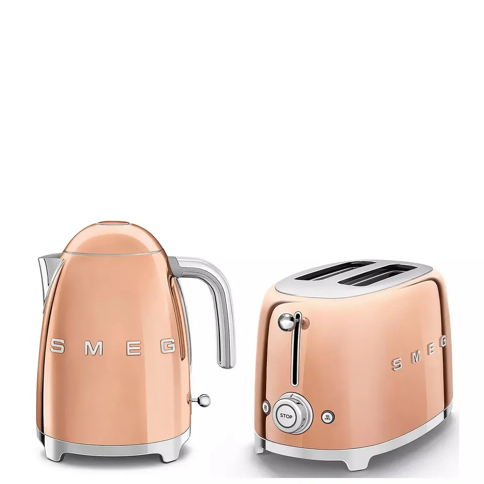 BOXED SMEG EEJB269 KETTLE & 2 SLICE TOASTER, ROSE GOLD
