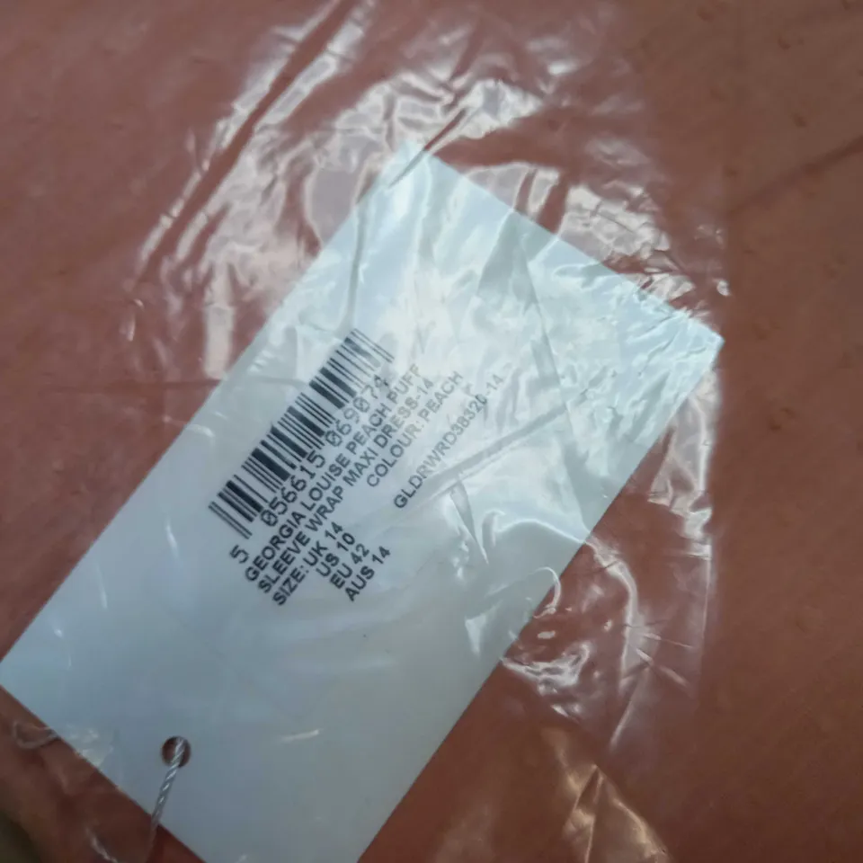 PACKAGED INTHESTYLE LOUISE PEACH PUFF SLEEVE WRAP MAXI DRESS - SIZE 14