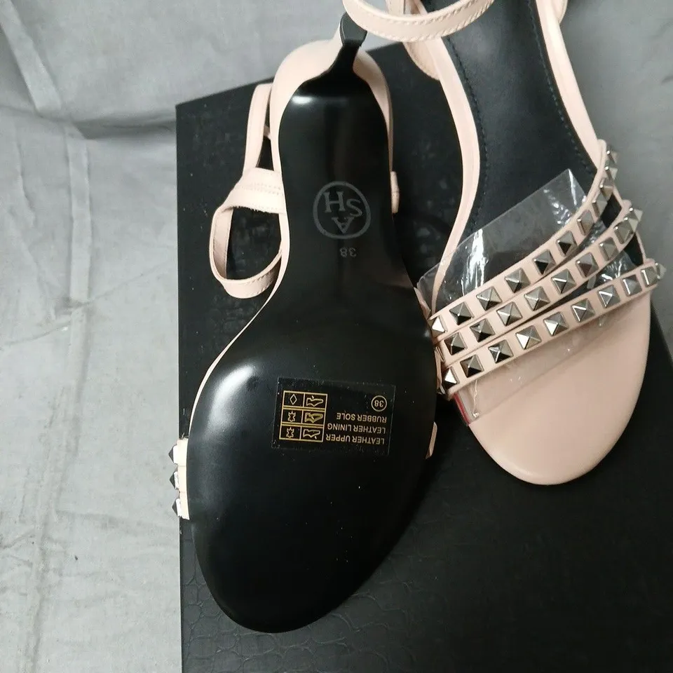 ASH HELLO POWDER 3S SANDALS – UK 5 (EU 38), NUDE PATENT WITH STUDDED STRAPS