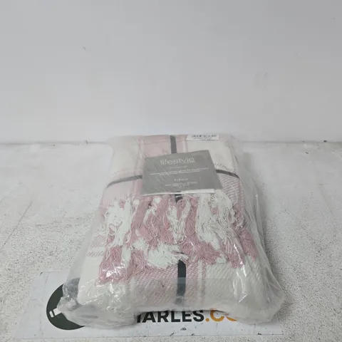 LIFESTYLE COLLECTION FRISCO THROW BY EMMA BARCLAY – PINK & CREAM, 228CM X 254CM