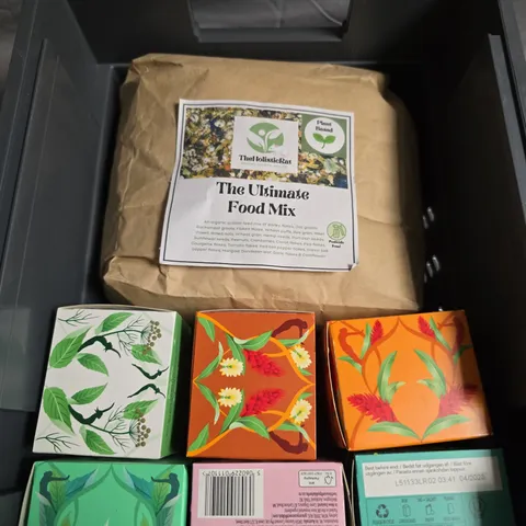 APPROXIMATELY 5 ASSORTED FOOD PRODUCTS TO INCLUDE RODENT ULTIMATE FOOD MIX & HERBAL TEA 