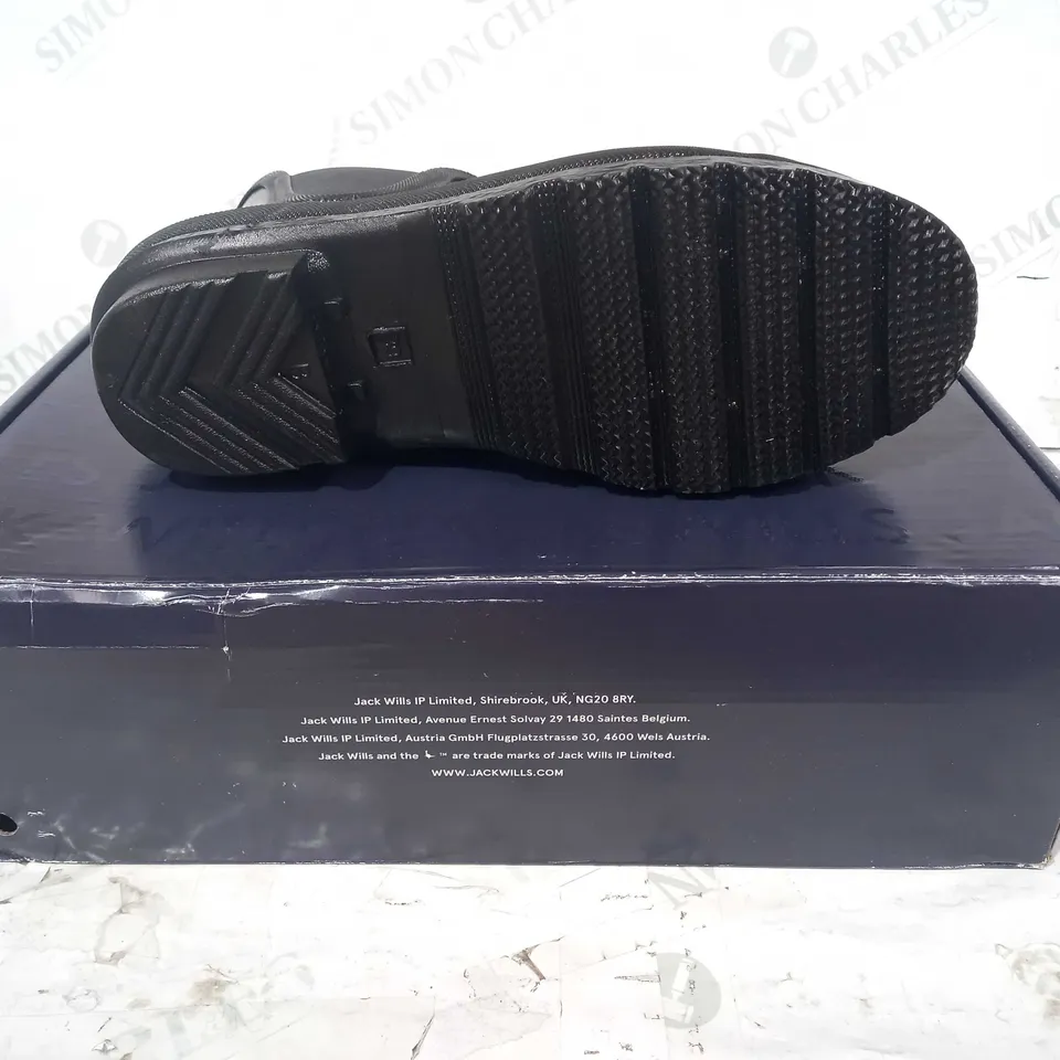 BOXED PAIR OF JACK WILLS CHELSEA WELLY BOOTS IN GLOSS BLACK UK SIZE 6